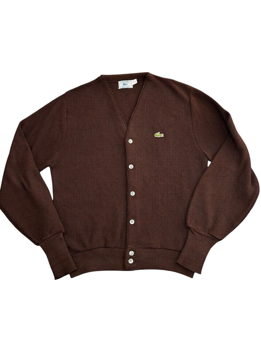 Vintage 80s Izod Lacoste Cardigan Brown Men's Medium 100% Orlon Acrylic
